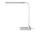 Lampe de bureau LED blanche avec col flexible et base rectangulaire.