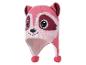 Bonnet enfant tricoté rose avec motif visage de raton laveur et cache-oreilles