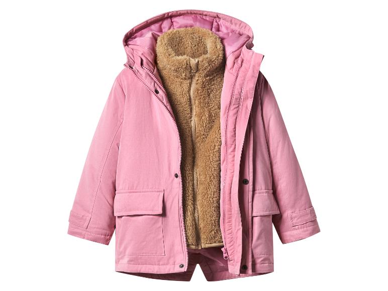 Parka rose avec doublure en fausse fourrure marron