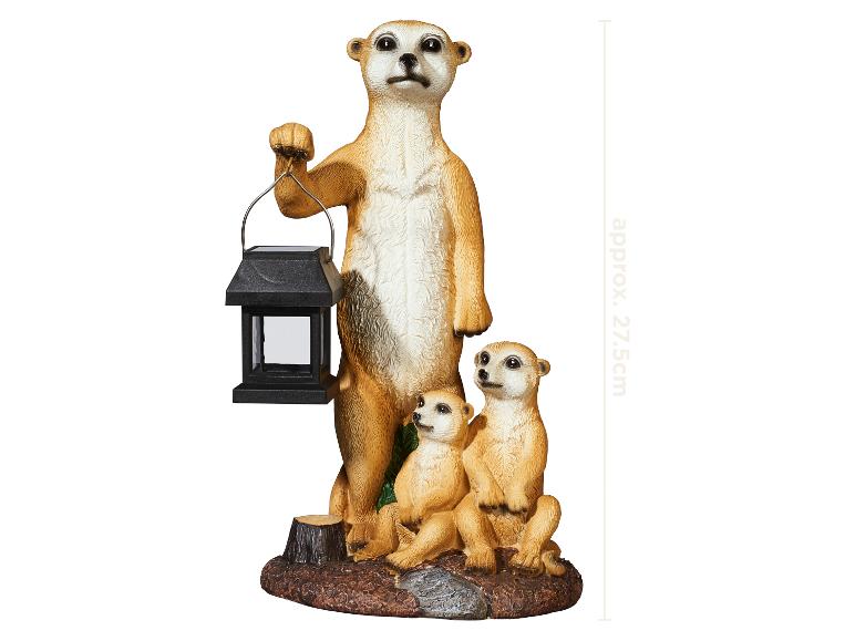 Ornement de jardin famille suricate avec lanterne solaire, environ 27,5 cm de haut.
