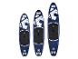 Trois planches de stand up paddle HOME DELUXE Moana bleues de différentes tailles.
