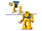 Un robot LEGO jaune avec une tête ronde et des bras mobiles.