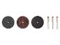 Trois disques de coupe abrasifs et trois mandrins pour outils rotatifs.