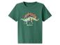 T-shirt vert avec un imprimé de dinosaure stégosaure.
