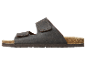 Une sandale en cuir marron avec une semelle en liège.