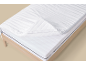 Matelas blanc avec surmatelas sur un cadre de lit en bois