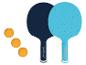 Raquettes de ping-pong Crivit bleues et noires avec balles.