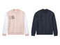 Deux blousons bomber : un rose avec l'inscription 'New York Brooklyn', un bleu marine.