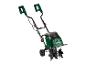 Motoculteur électrique PARKSIDE avec boîtier vert et dents noires sur fond blanc