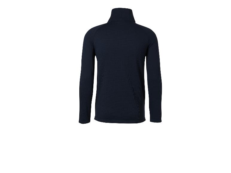 Haut de sport à manches longues bleu marine avec col montant.