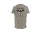 T-shirt kaki avec le texte 'Palm Oasis' et trois palmiers au dos.