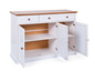 Armoire blanche avec deux tiroirs et deux portes.