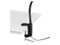Lampe de bureau noire à bras flexible, fixée à un plateau blanc avec une pince