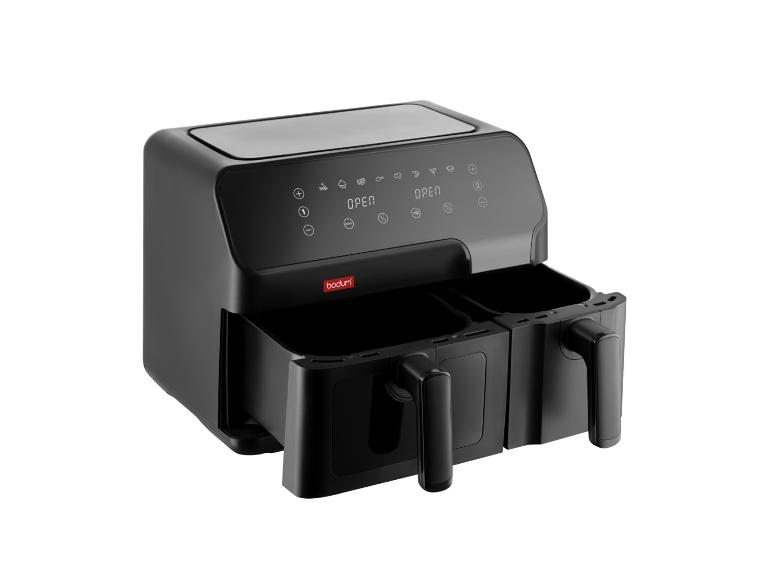 Friteuse à air noire Bodum avec deux tiroirs et un panneau tactile.