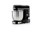 Un robot de cuisine Silvercrest noir avec un bol en acier inoxydable.