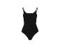 Body noir pour femme à fines bretelles et matière côtelée.