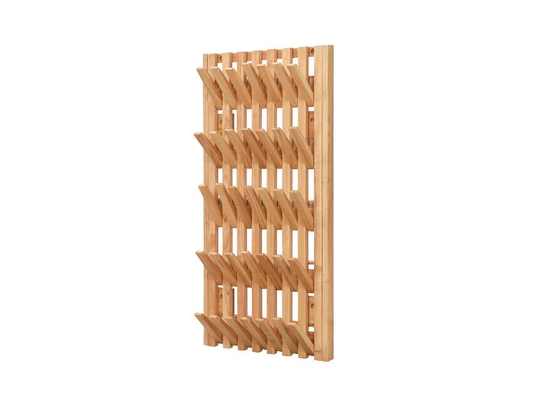 Porte-manteau accordéon en bois avec plusieurs crochets, incliné pour suspendre des articles.
