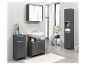 Ensemble de meubles de salle de bain modernes en gris foncé et bleu clair.