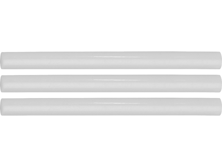 Trois objets cylindriques blancs, peut-être des tubes ou des tiges, sur fond noir.