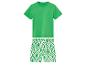Ensemble t-shirt vert et short à motif géométrique.