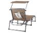 Chaise longue pliante marron avec pare-soleil et poche latérale
