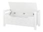 Banc de rangement blanc avec couvercle ouvert et charnières visibles