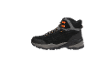 Chaussure de randonnée imperméable noire et grise avec lacets orange.
