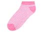 Chaussettes roses à rayures blanches.