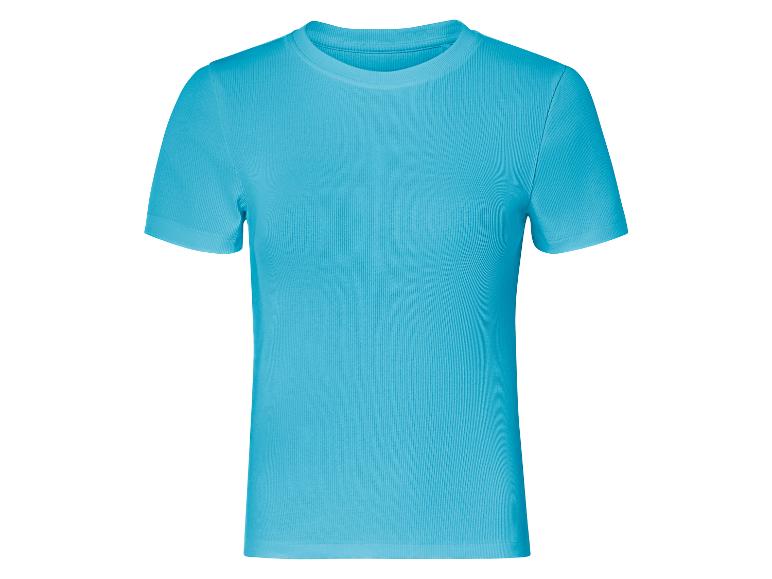 T-shirt turquoise à manches courtes, style côtelé.