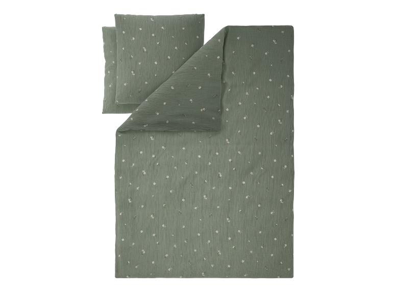 Parure de lit et taie d'oreiller en mousseline kaki à motif floral