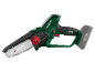 Tronçonneuse sans fil Parkside X 20V Team verte et noire avec batterie grise.