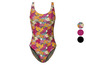 Un maillot de bain une pièce à imprimé floral tropical.