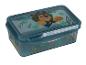 Boîte repas Paw Patrol : plastique, bleu-vert, décorations de pattes et arbres.
