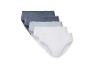 Trois paires de culottes blanches, bleues et grises avec dentelle.