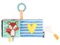 Un livre en peluche avec un renard, un cœur et un nœud pour bébés.