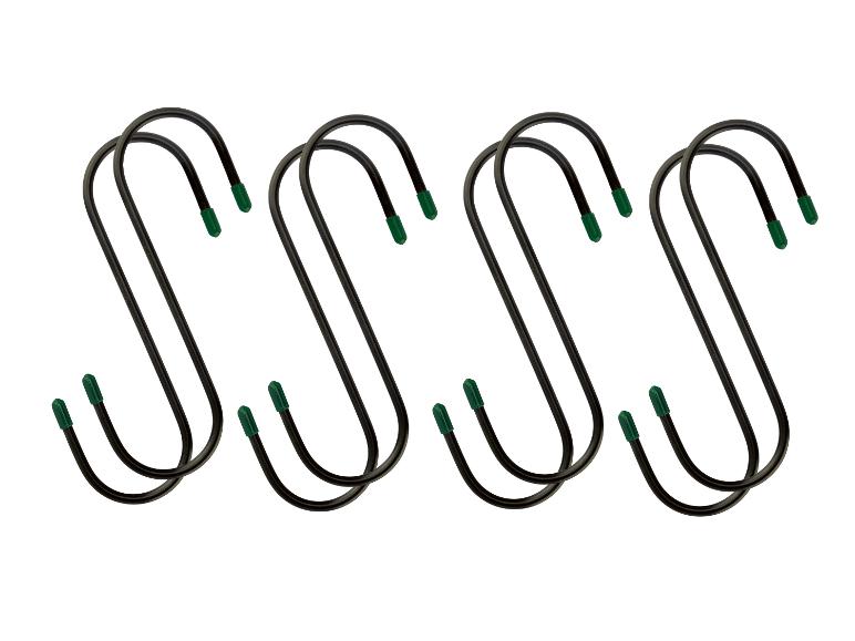 Lot de 8 crochets en S noirs avec embouts verts pour suspendre.