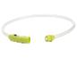 Collier lumineux vert avec tube transparent et bouton noir.