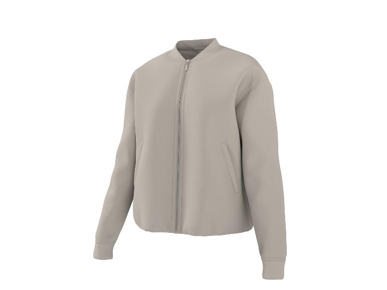 Blouson bomber beige uni avec fermeture éclair frontale et poches latérales.