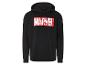 Un sweat à capuche noir avec un logo Marvel rouge.