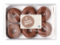 Six beignets au cacao dans un emballage plastique transparent avec une étiquette indiquant « 6 Cocoa Donuts made with love ».