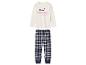 Pyjama pour enfant à manches longues, avec un t-shirt blanc imprimé 'Make your own magic' et un pantalon bleu à carreaux.