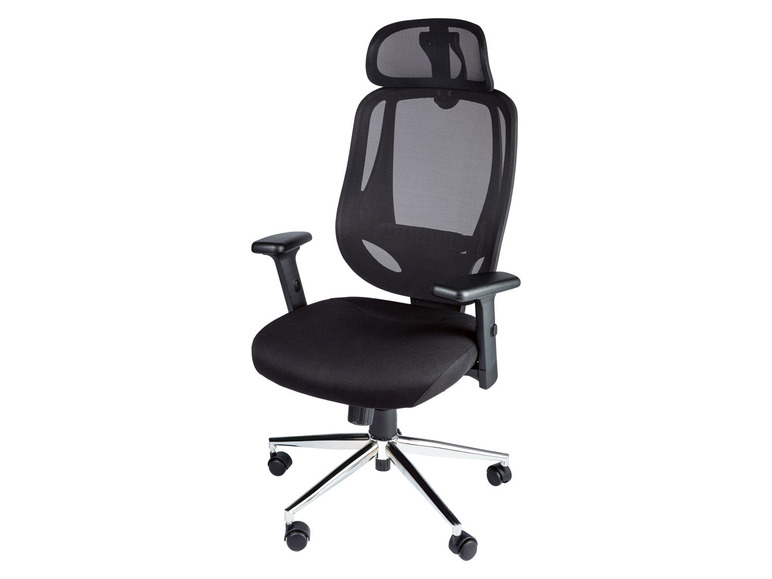 Aller en mode plein écran : LIVARNO home Chaise de bureau pivotante avec appui-tête réglable, noir - Image 1