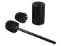 Brosse de toilette noire avec support et tête de brosse supplémentaire.