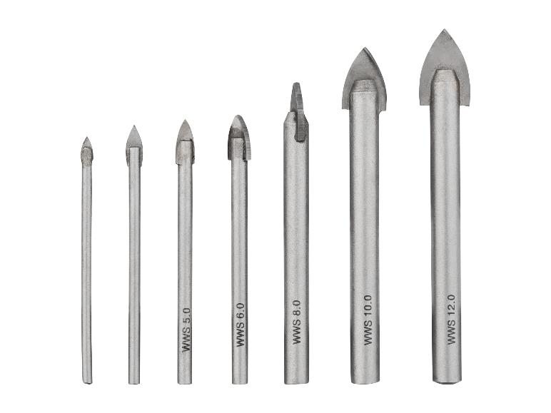 Jeu de sept forets gris pour carrelage et verre de différentes tailles, de 5.0 à 12.0.