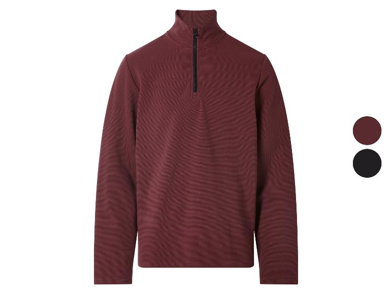 Pull bordeaux pour homme avec demi-zip et col montant, doté d'une fermeture éclair noire.
