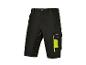 Shorts de travail Parkside noirs avec des détails jaune néon.