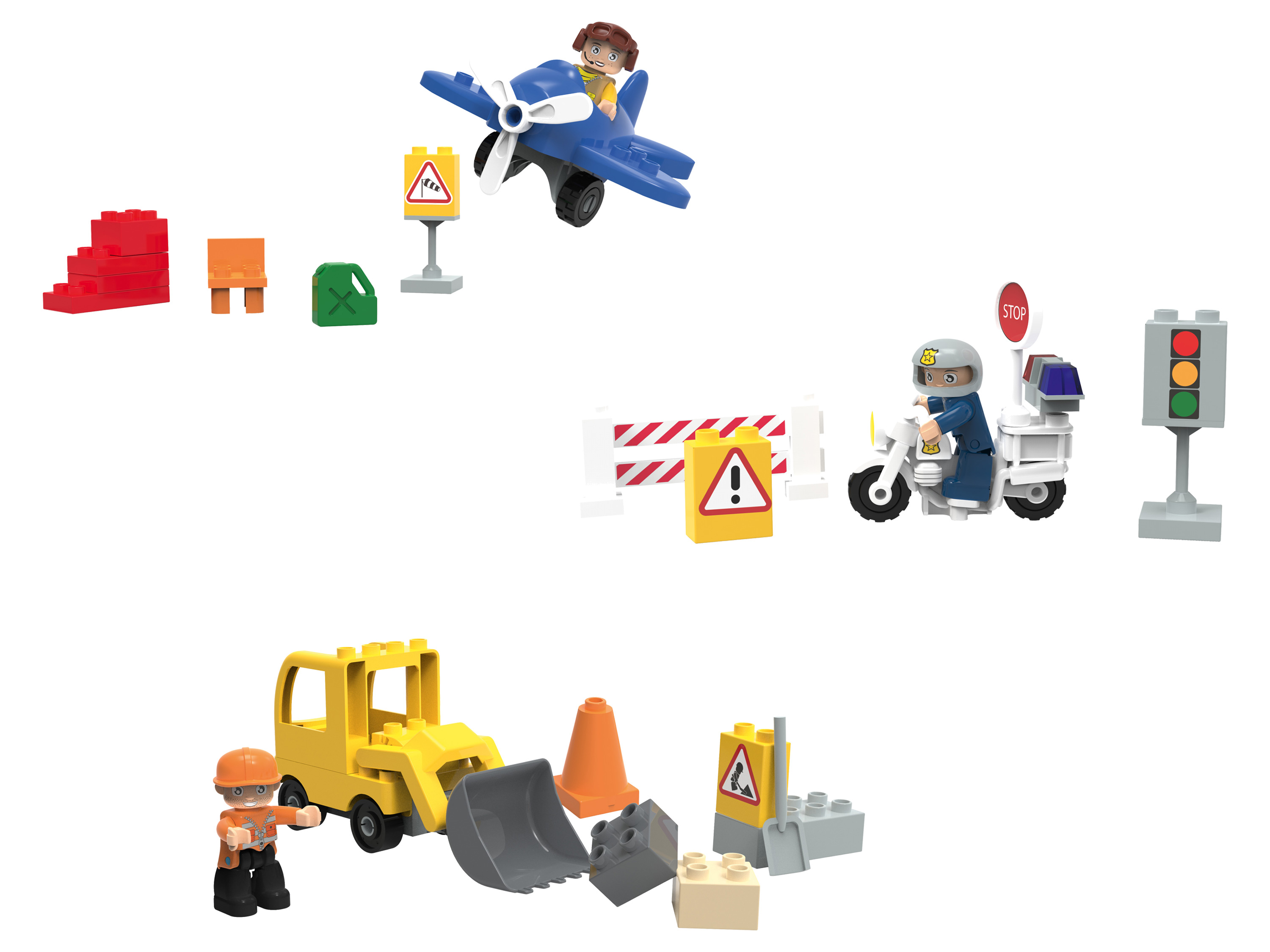 Playtive Clippys Avion, Moto de Police ou Pelleteuse