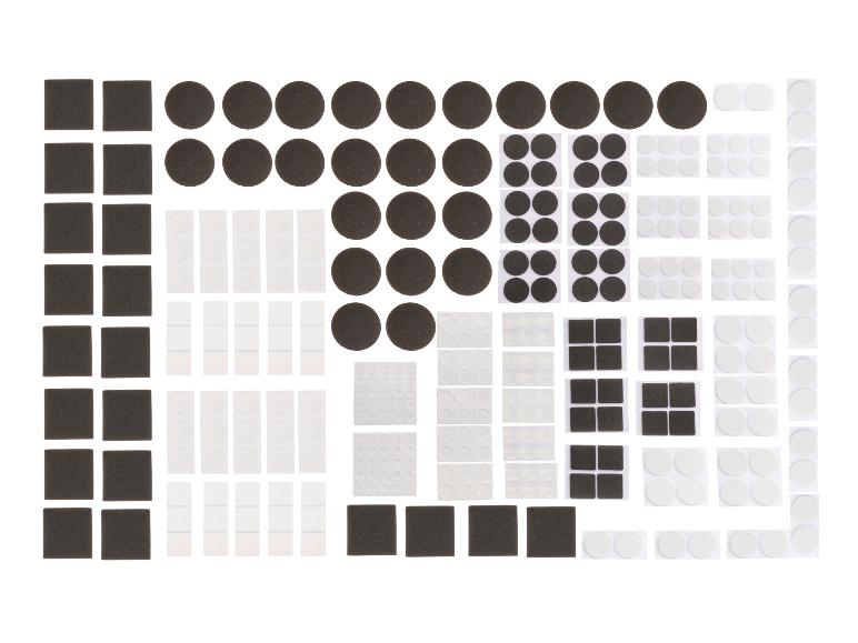 Assortiment de patins de protection en feutre et silicone de diverses formes et tailles.