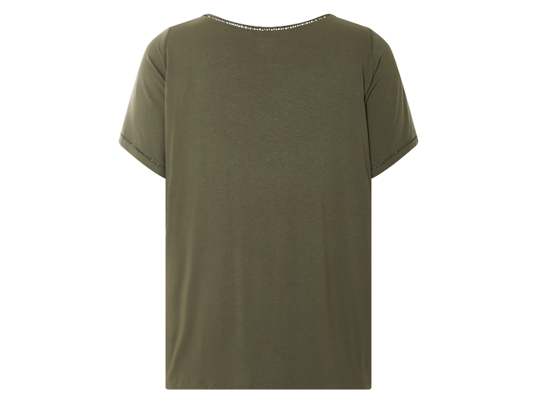 T-shirt vert olive à manches courtes.