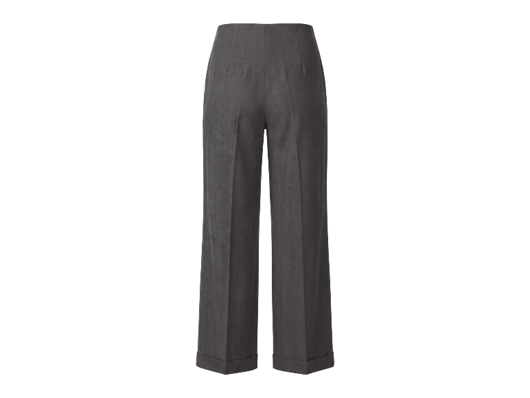 Vue arrière : Pantalon large gris pour femme avec revers au bas